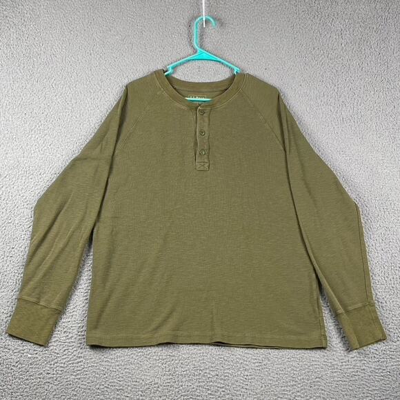L.L. Bean Slightly Fitted Henley Shirt Men's Large Green Outdoors Workwear - Picture 1 of 8